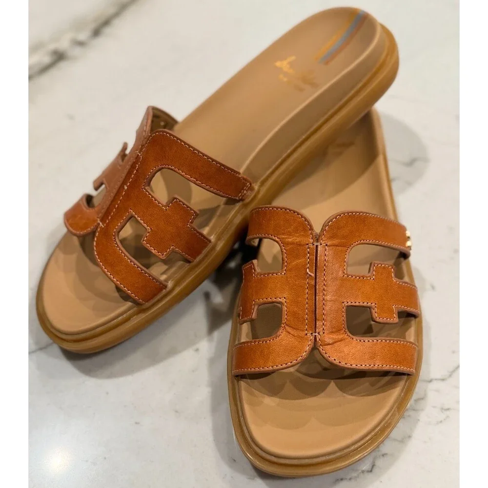 Sam Edelman Shoes Womens Size 8.5 Valeri Brown Leather Slip On Sandals EUC